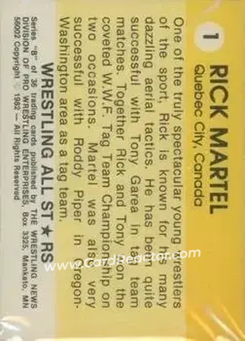 1982 Wrestling All Stars Series B #1 - Rick Martel