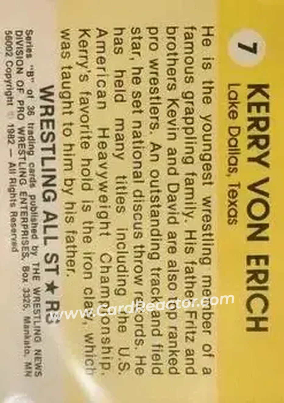 1982 Wrestling All Stars Series B #7 - Kerry Von Erich