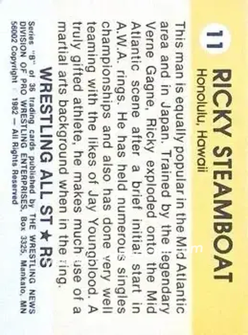 1982 Wrestling All Stars Series B #11 - Ricky "The Dragon" Steamboat 1982 Wrestling All Stars Series B #11 - Ricky "The Dragon" Steamboat
