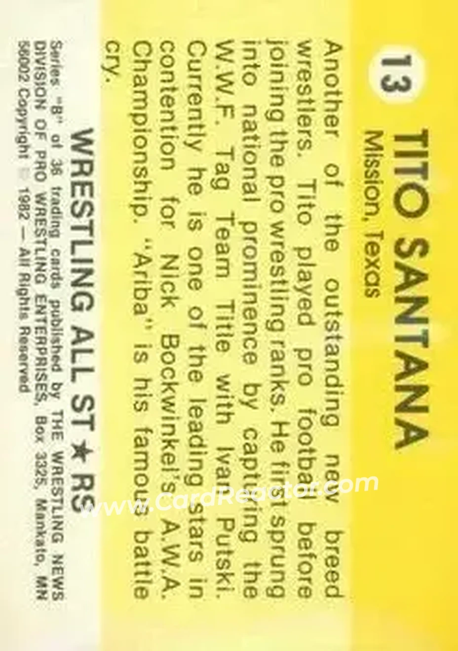 1982 Wrestling All Stars Series B #13 - Tito Santana