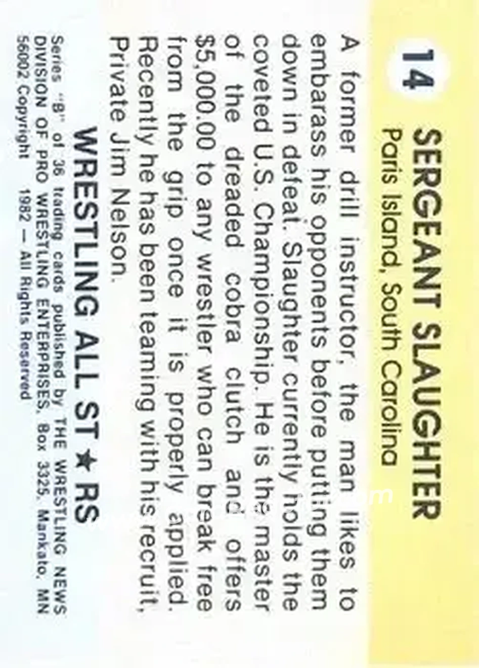 1982 Wrestling All Stars Series B #14 - Sergeant Slaughter