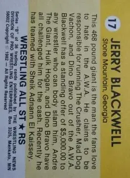 1982 Wrestling All Stars Series B #17 - Jerry Blackwell - Back 1982 Wrestling All Stars Series B #17 - Jerry Blackwell - Back