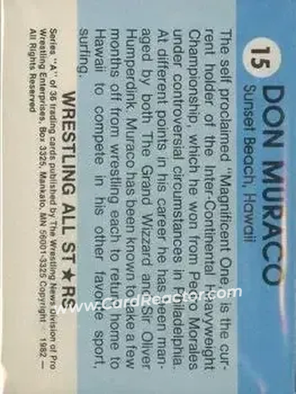 1982 Wrestling All Stars Series A #15 - The Magnificant Muraco 1982 Wrestling All Stars Series A #15 - The Magnificant Muraco