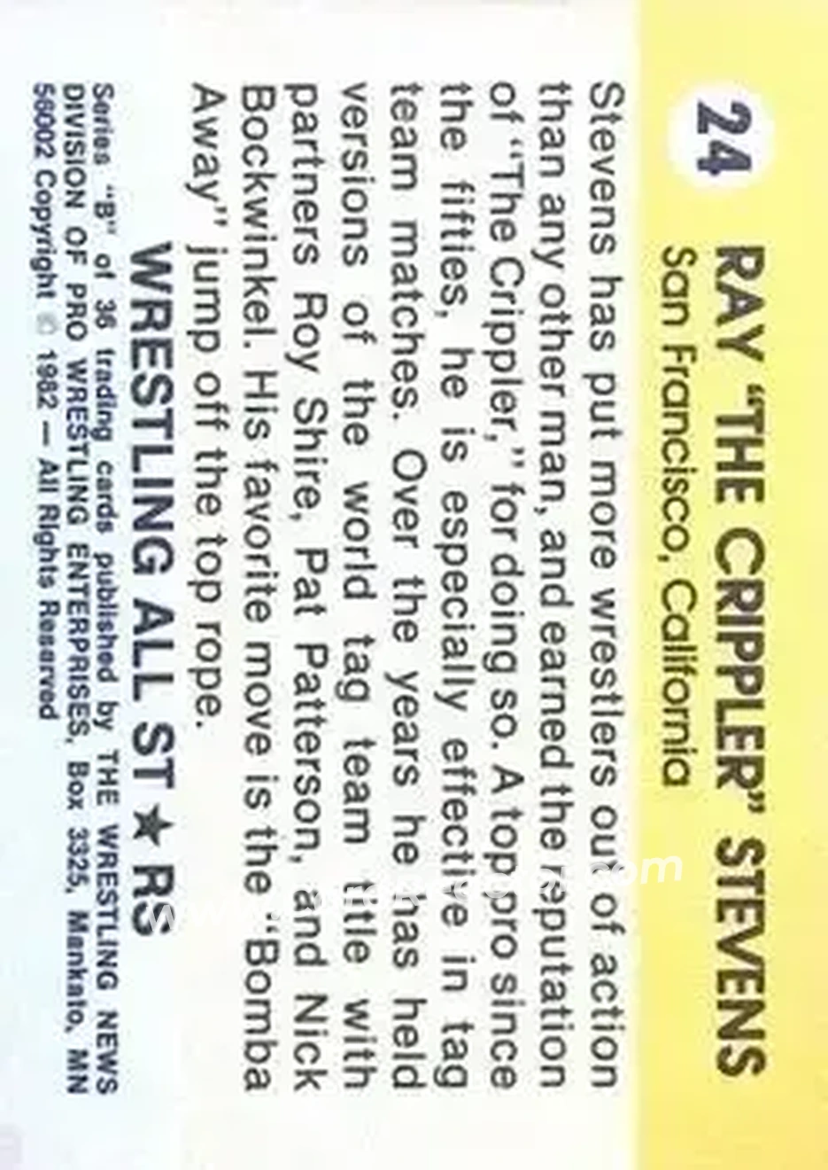 1982 Wrestling All Stars Series B #24 - Ray Stevens