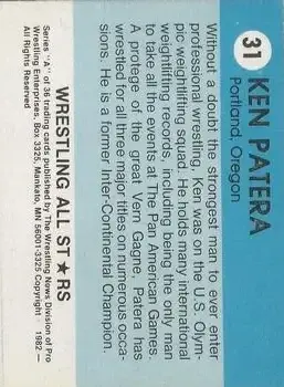 1982 Wrestling All Stars Series A #31 - Ken Patera - Back 1982 Wrestling All Stars Series A #31 - Ken Patera - Back