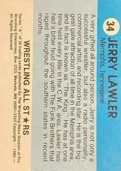 1982 Wrestling All Stars Series A #34 - Jerry Lawler - Back