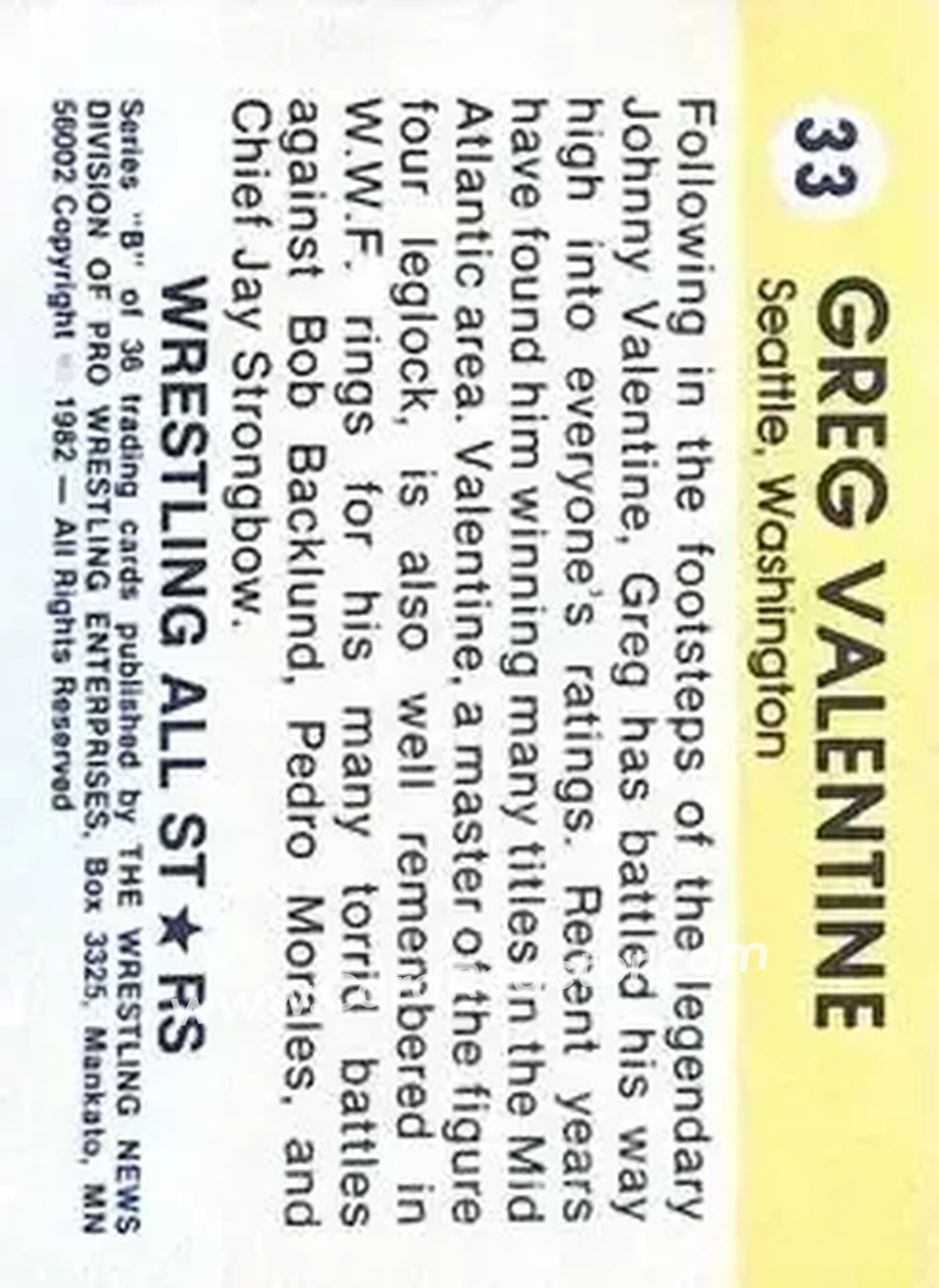 1982 Wrestling All Stars Series B #33 - Greg "The Hammer" Valentine