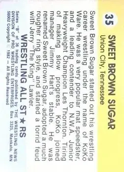 1982 Wrestling All Stars Series B #35 - Sweet Brown Sugar - Back 1982 Wrestling All Stars Series B #35 - Sweet Brown Sugar - Back