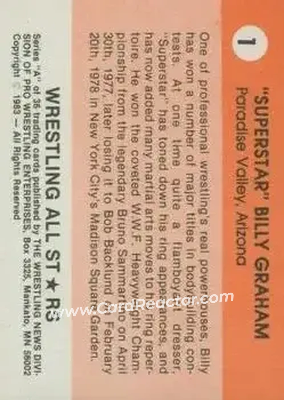 1983 Wrestling All Stars Series A #1 - "Superstar" Graham