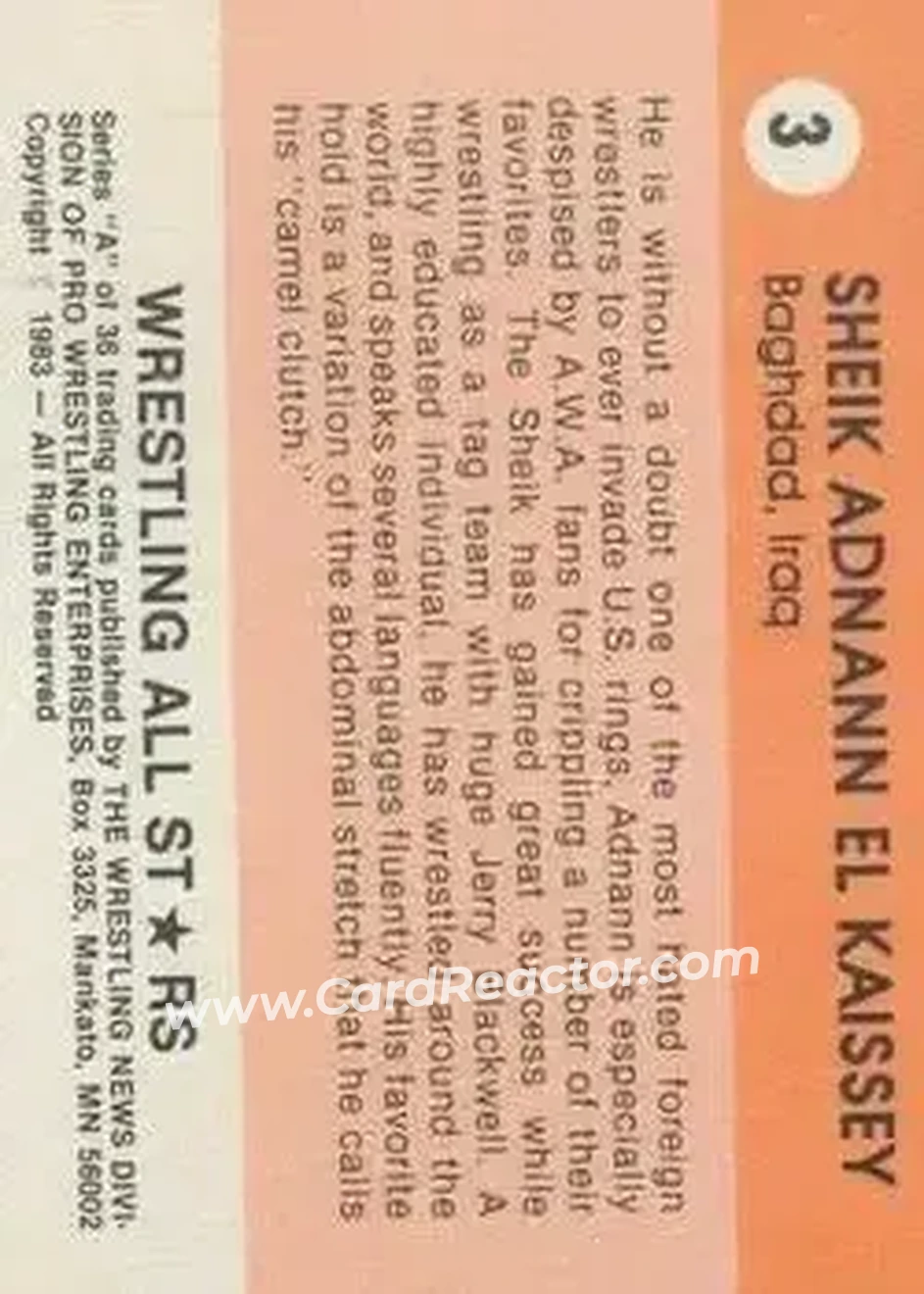 1983 Wrestling All Stars Series A #3 - Sheik El Kaissey 1983 Wrestling All Stars Series A #3 - Sheik El Kaissey