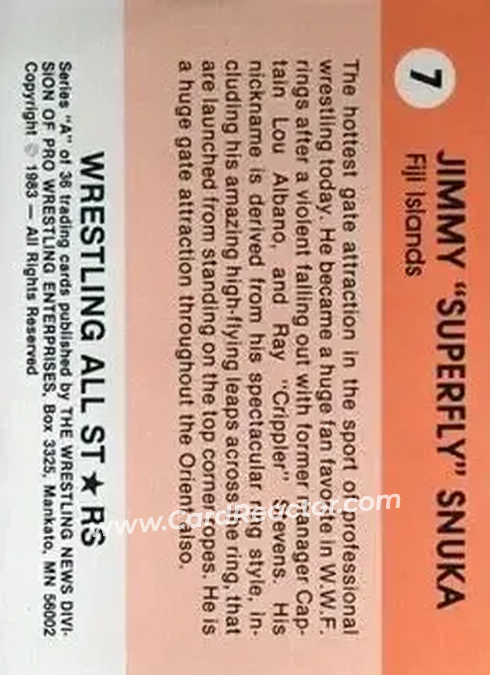 1983 Wrestling All Stars Series A #7 - Superfly Jimmy Snuka