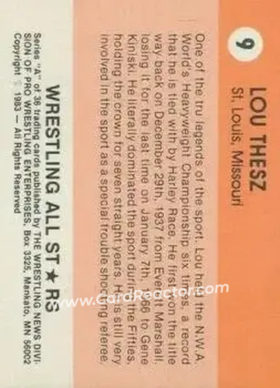 1983 Wrestling All Stars Series A #9 - Lou Thesz 1983 Wrestling All Stars Series A #9 - Lou Thesz
