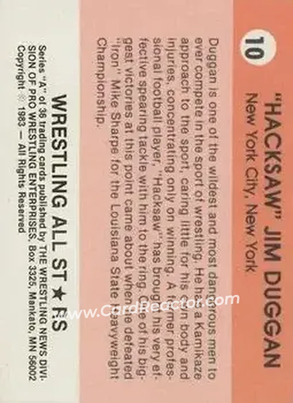 1983 Wrestling All Stars Series A #10 - Hacksaw Jim Duggan 1983 Wrestling All Stars Series A #10 - Hacksaw Jim Duggan