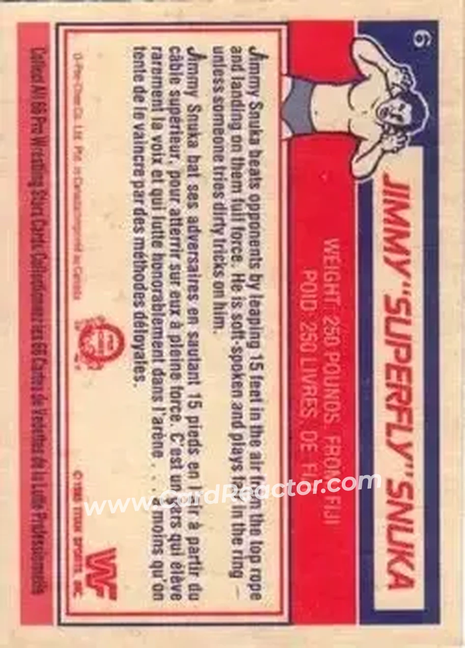 1985 O-Pee-Chee WWF Pro Wrestling Stars #6 - Superfly Jimmy Snuka