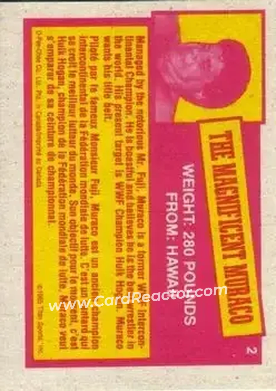1985 O-Pee-Chee WWF Pro Wrestling Stars Series 2 #2 - The Magnificant Muraco 1985 O-Pee-Chee WWF Pro Wrestling Stars Series 2 #2 - The Magnificant Muraco