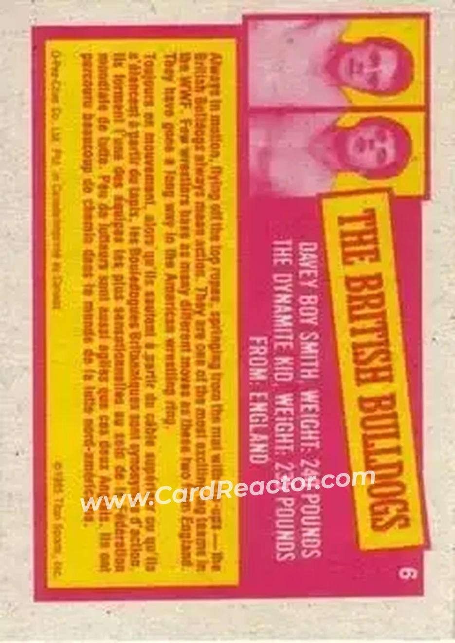 1985 O-Pee-Chee WWF Pro Wrestling Stars Series 2 #6 - Card #6 1985 O-Pee-Chee WWF Pro Wrestling Stars Series 2 #6 - Card #6