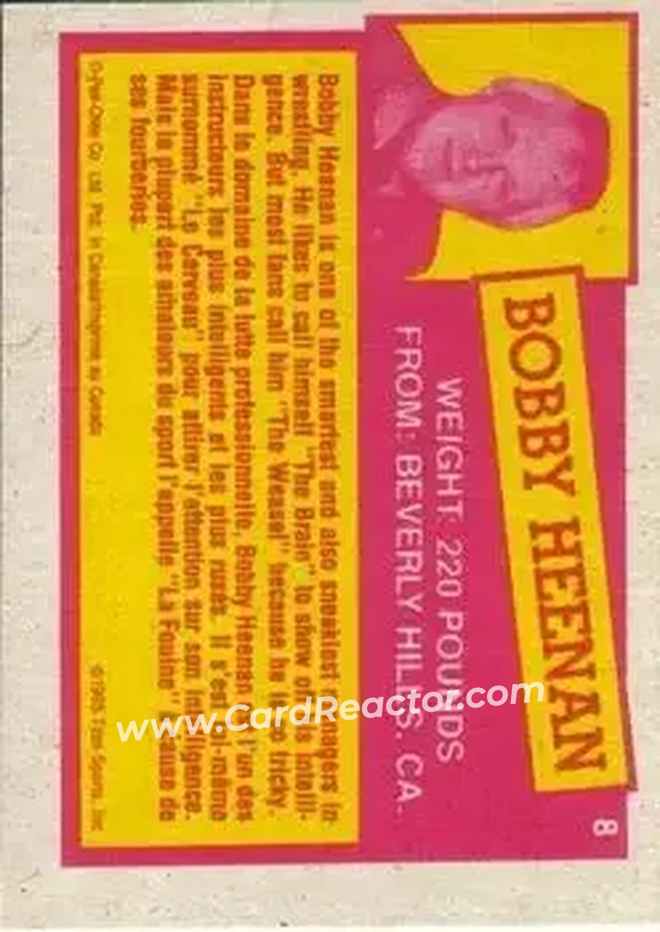 1985 O-Pee-Chee WWF Pro Wrestling Stars Series 2 #8 - Bobby "The Brain" Heenan 1985 O-Pee-Chee WWF Pro Wrestling Stars Series 2 #8 - Bobby "The Brain" Heenan