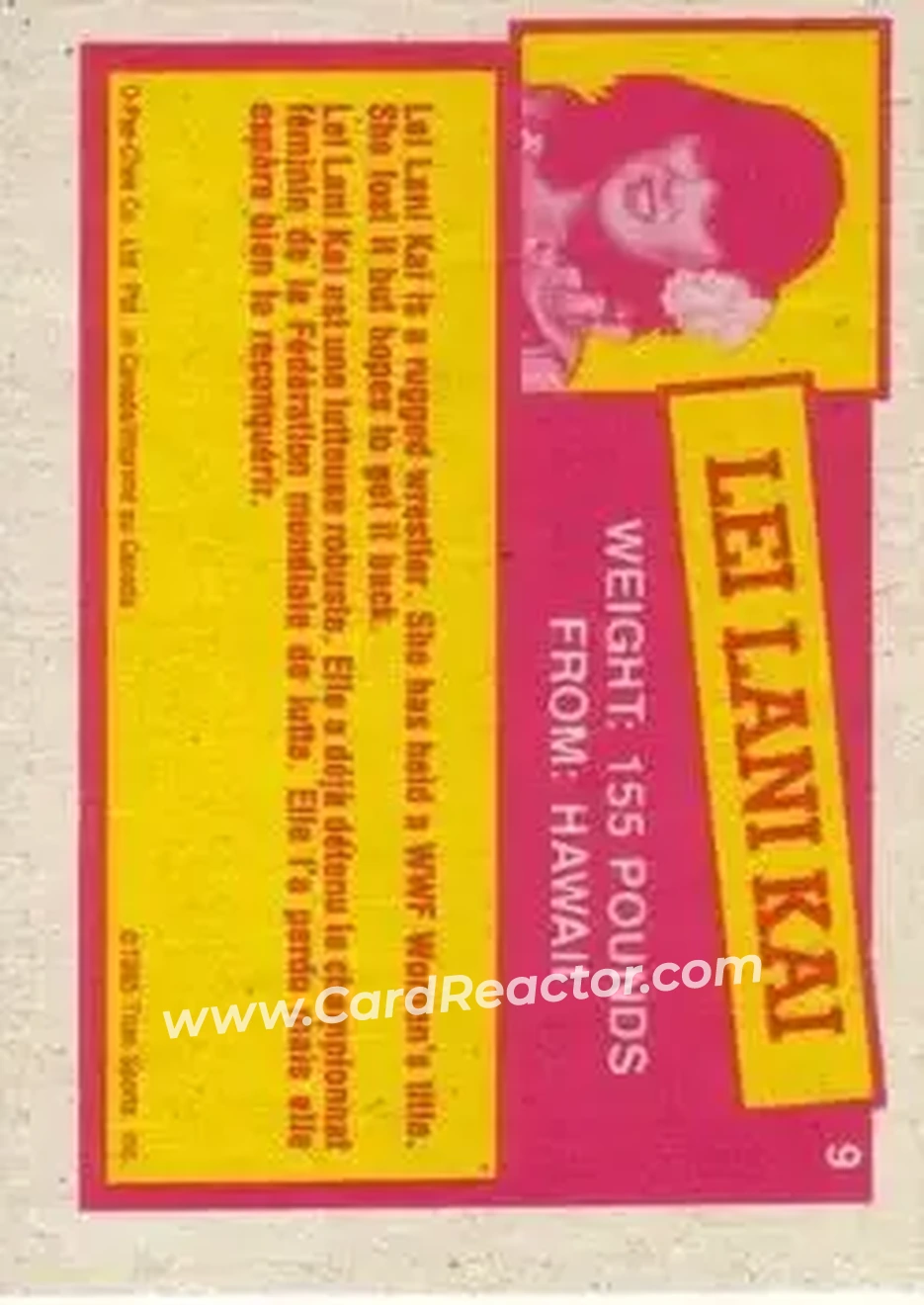 1985 O-Pee-Chee WWF Pro Wrestling Stars Series 2 #9 - Lei Lani Kai 1985 O-Pee-Chee WWF Pro Wrestling Stars Series 2 #9 - Lei Lani Kai