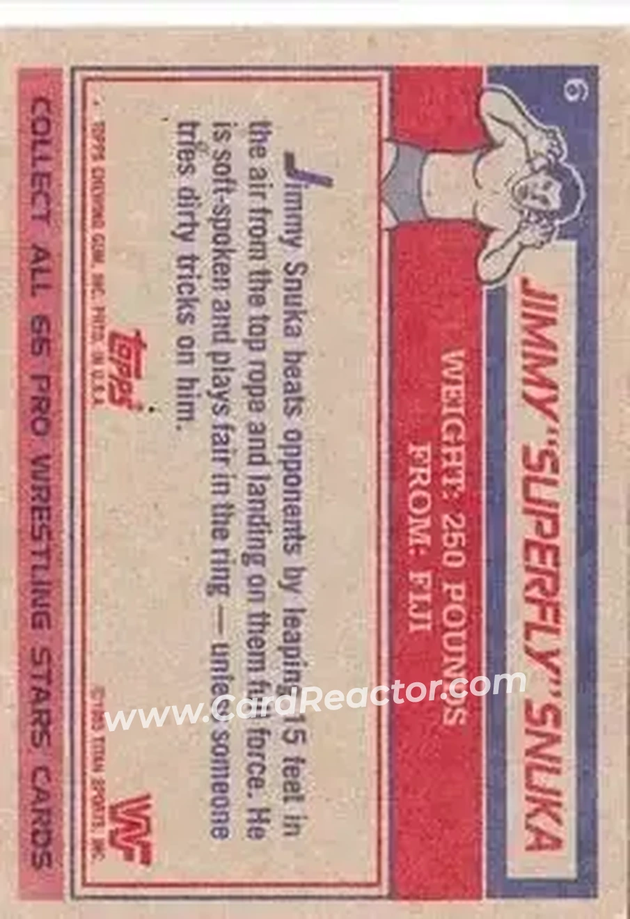 1985 Topps WWF Pro Wrestling Stars #6 - Superfly Jimmy Snuka