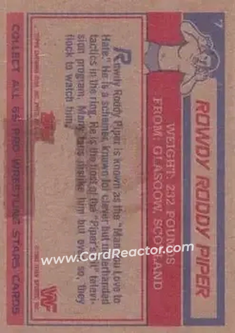 1985 Topps WWF Pro Wrestling Stars #7 - Rowdy Roddy Piper 1985 Topps WWF Pro Wrestling Stars #7 - Rowdy Roddy Piper