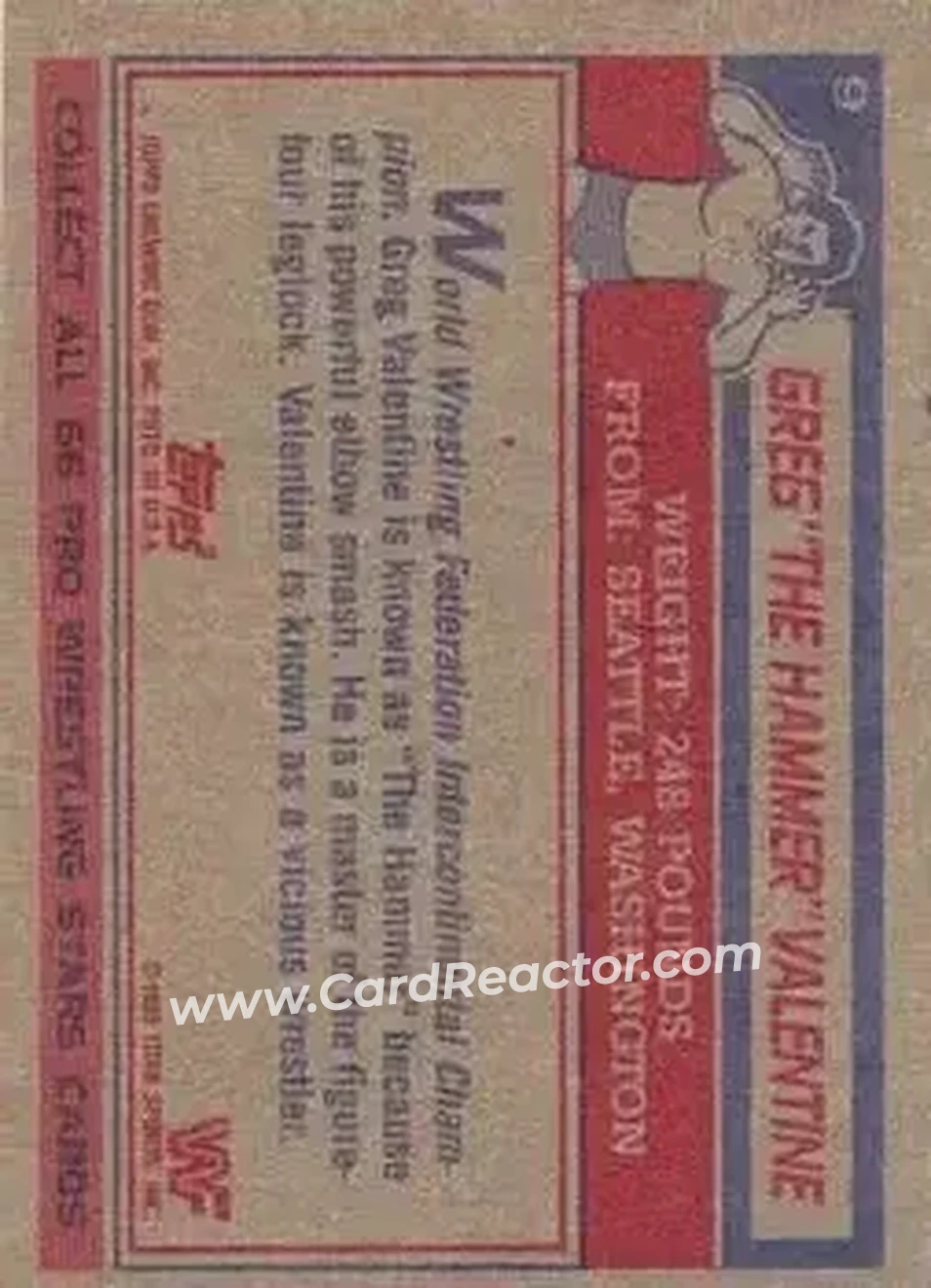 1985 Topps WWF Pro Wrestling Stars #9 - Greg "The Hammer" Valentine