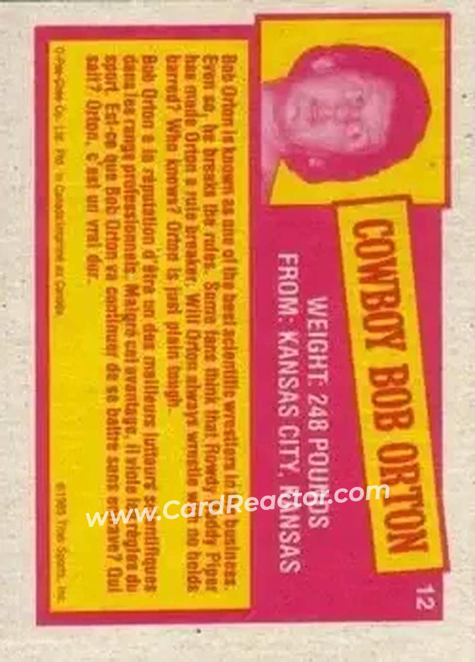 1985 O-Pee-Chee WWF Pro Wrestling Stars Series 2 #12 - Cowboy Bob Orton 1985 O-Pee-Chee WWF Pro Wrestling Stars Series 2 #12 - Cowboy Bob Orton
