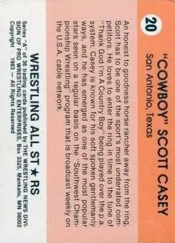 1983 Wrestling All Stars Series A #20 - Scott Casey - Back