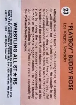 1983 Wrestling All Stars Series A #23 - Buddy Rose - Back