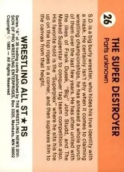 1983 Wrestling All Stars Series A #26 - The Super Destroyer - Back