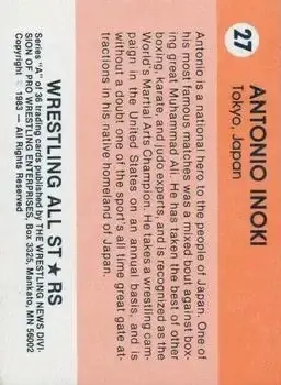 1983 Wrestling All Stars Series A #27 - Antonio Inoki - Back