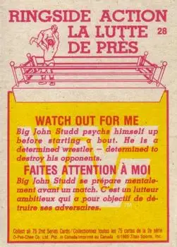 1985 O-Pee-Chee WWF Pro Wrestling Stars Series 2 #28 - Card #28 - Back