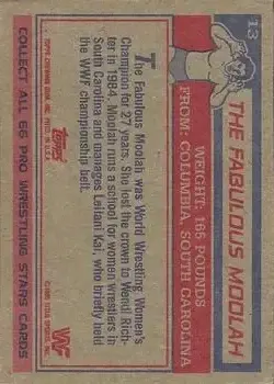 1985 Topps WWF Pro Wrestling Stars #13 - The Fabulous Moolah - Back