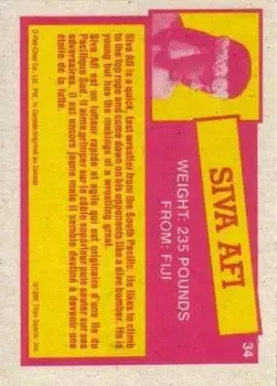 1985 O-Pee-Chee WWF Pro Wrestling Stars Series 2 #34 - Siva Afi - Back 1985 O-Pee-Chee WWF Pro Wrestling Stars Series 2 #34 - Siva Afi - Back
