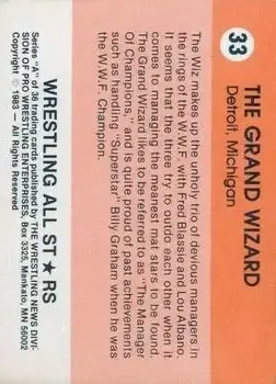 1983 Wrestling All Stars Series A #33 - The Grand Wizard - Back