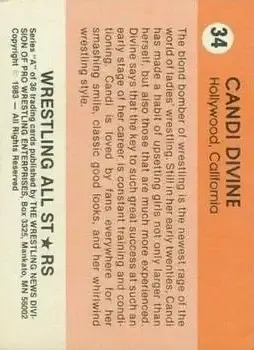 1983 Wrestling All Stars Series A #34 - Candi Divine - Back