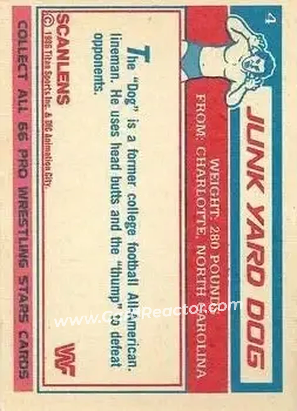 1986 Scanlens WWF Pro Wrestler #4 - The Junkyard Dog