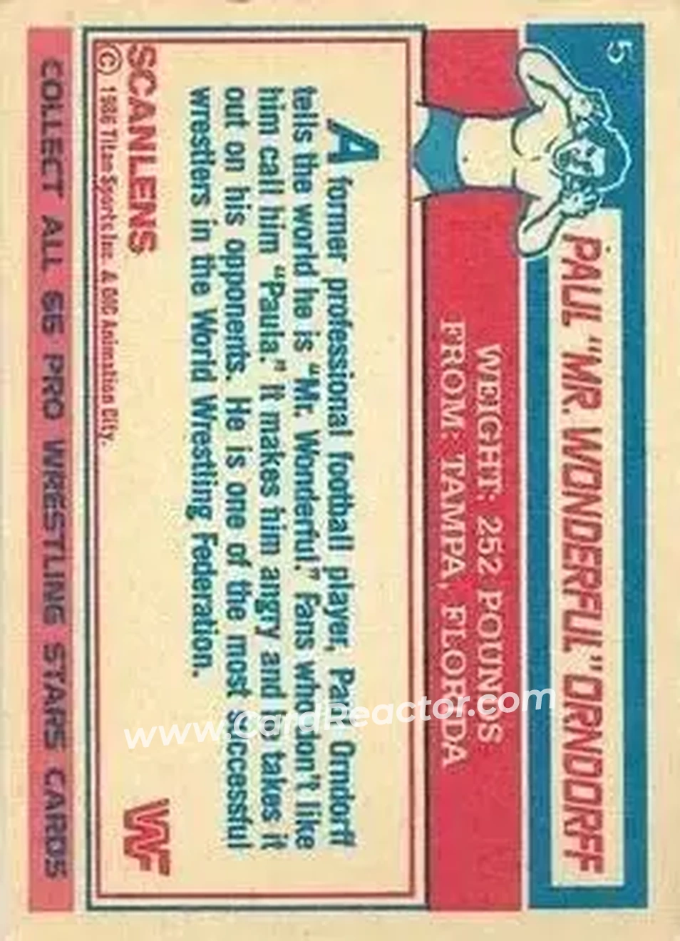 1986 Scanlens WWF Pro Wrestler #5 - Paul Orndorff
