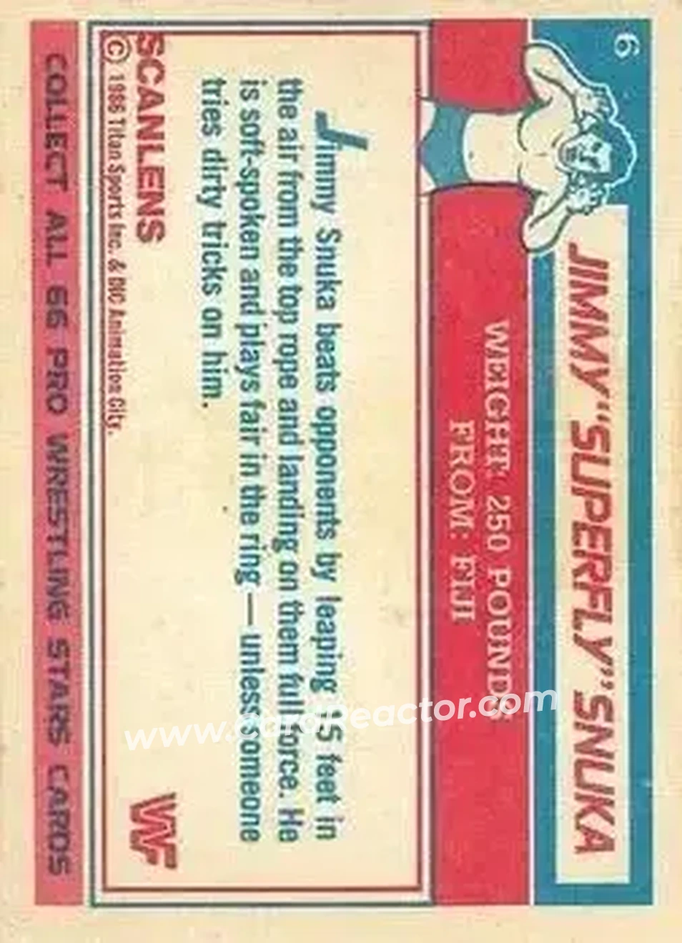 1986 Scanlens WWF Pro Wrestler #6 - Superfly Jimmy Snuka