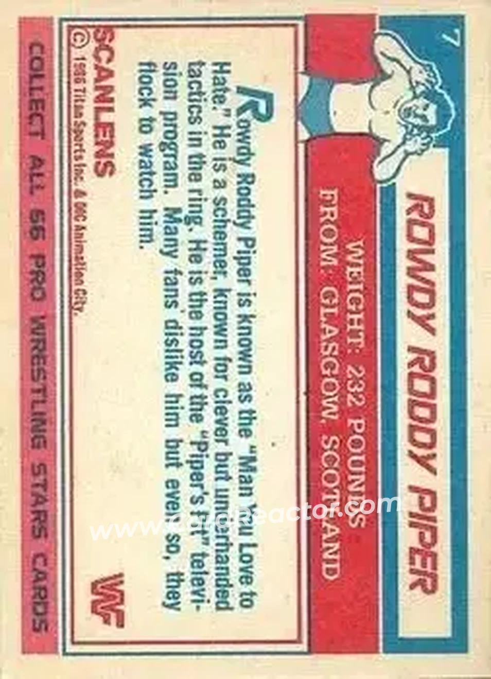 1986 Scanlens WWF Pro Wrestler #7 - Rowdy Roddy Piper