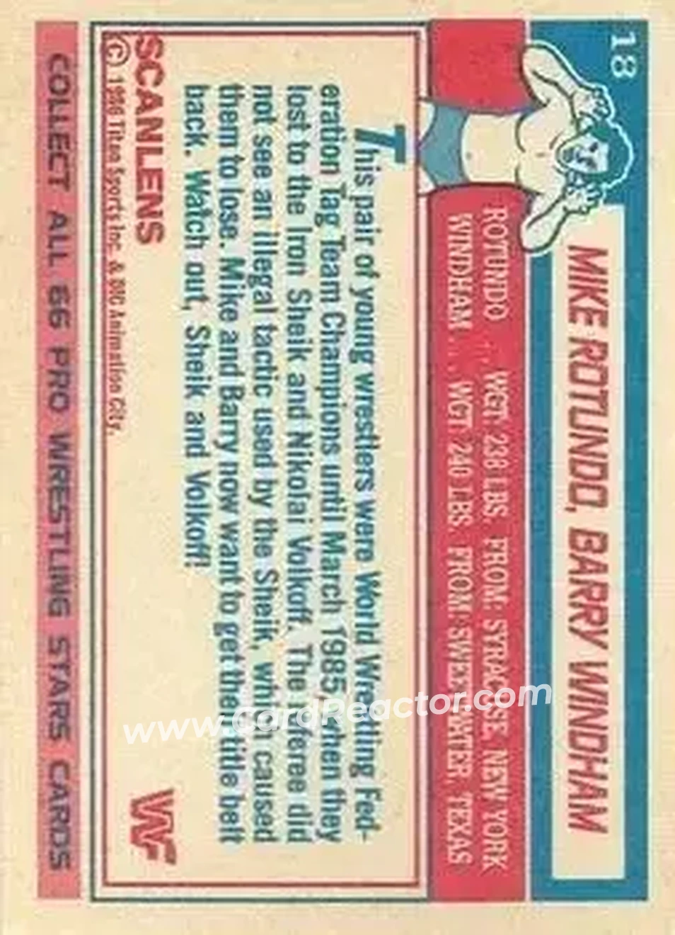 1986 Scanlens WWF Pro Wrestler #18 - Card #18