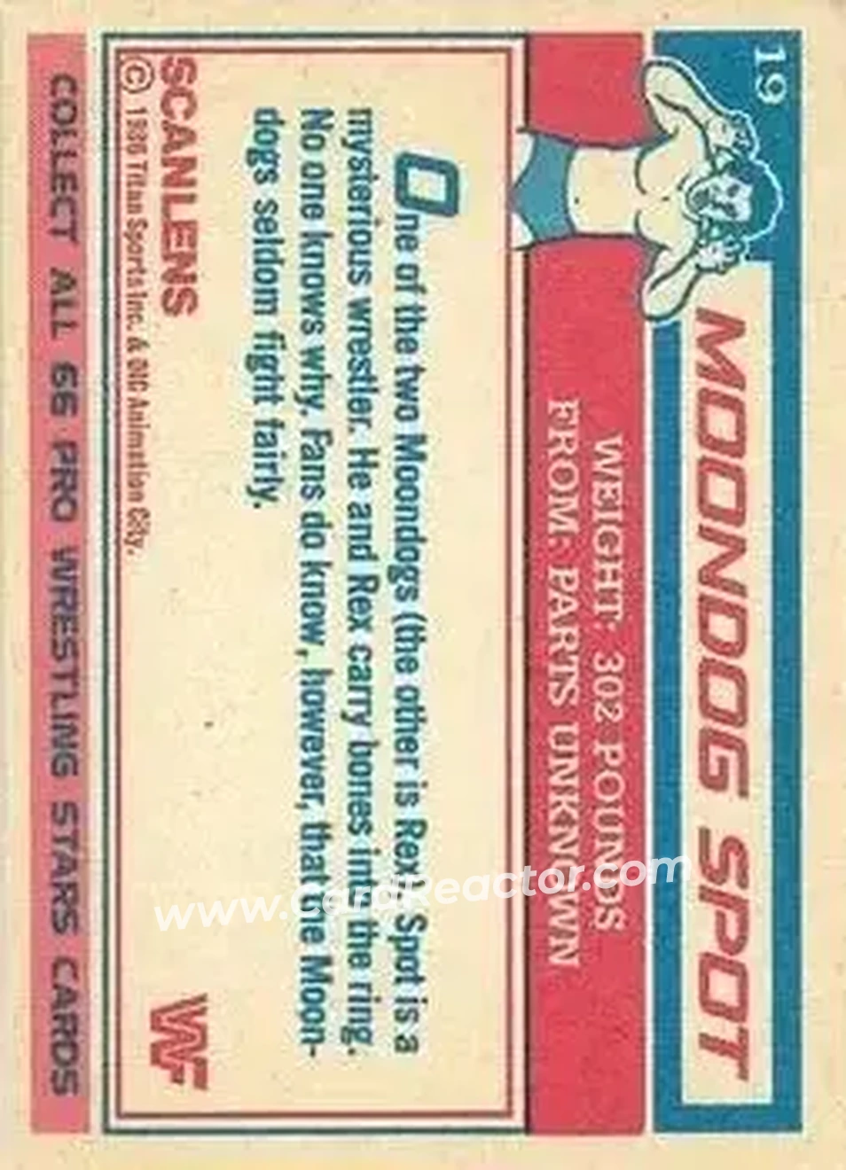 1986 Scanlens WWF Pro Wrestler #19 - Moondog Spot