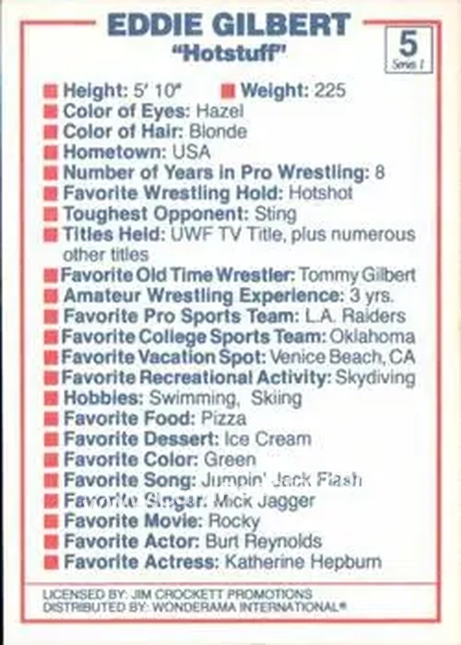 1988 Wonderama NWA #5 - Eddie Gilbert 1988 Wonderama NWA #5 - Eddie Gilbert