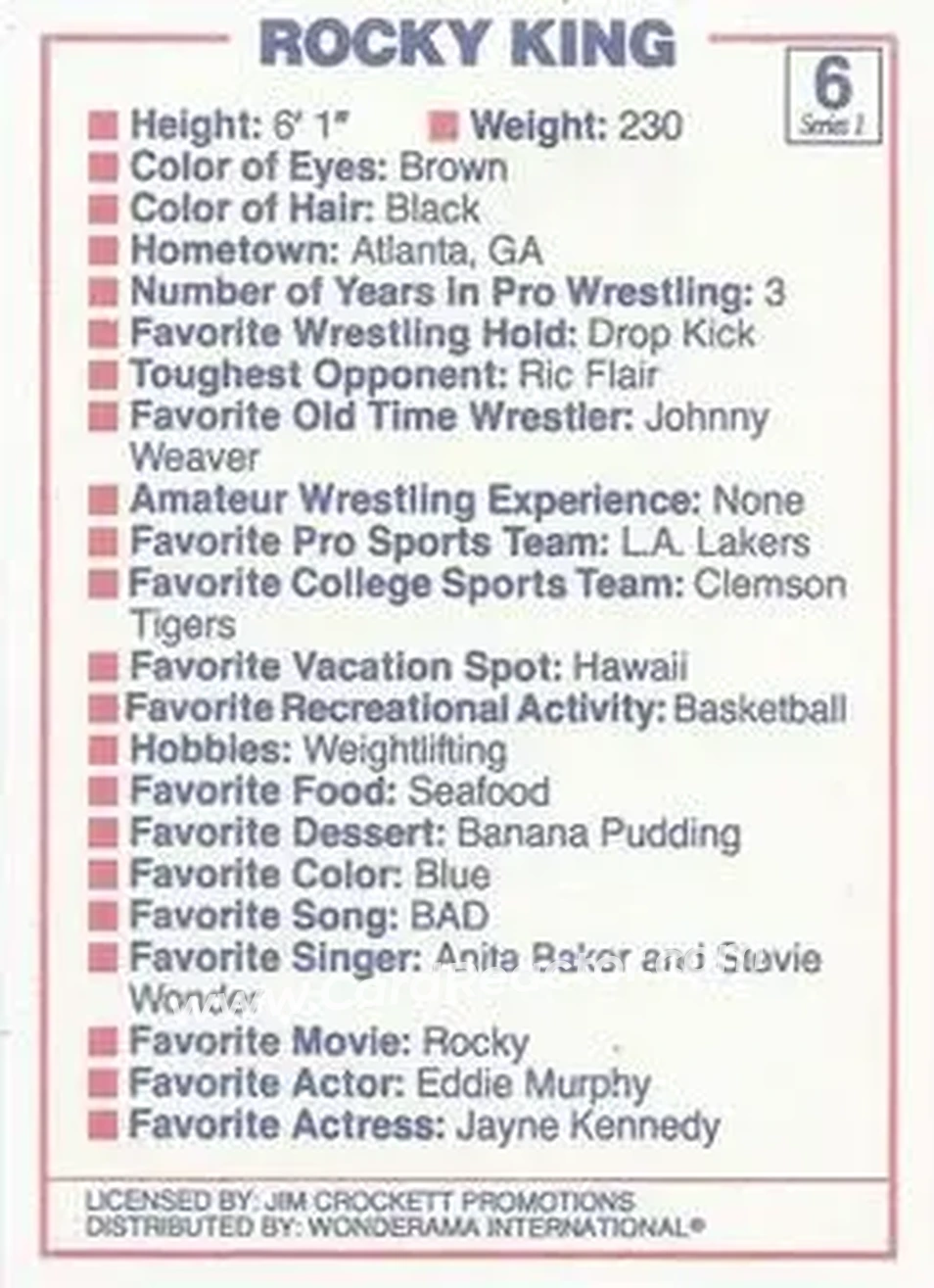 1988 Wonderama NWA #6 - Rocky King