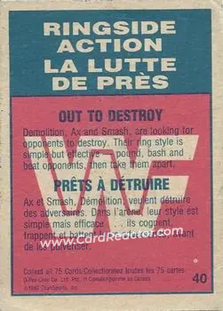 1987 O-Pee-Chee WWF #40 - Card #40 1987 O-Pee-Chee WWF #40 - Card #40