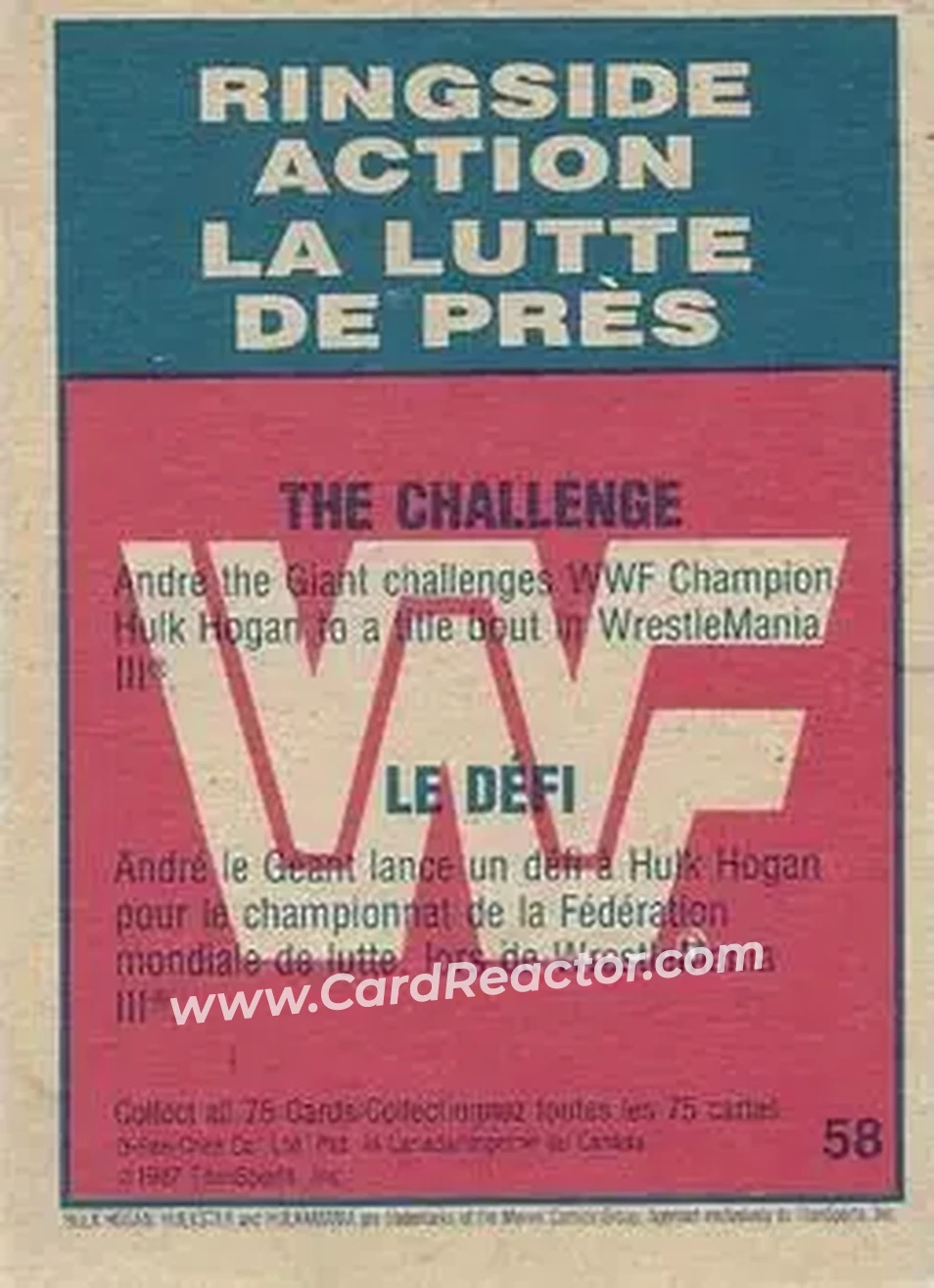 1987 O-Pee-Chee WWF #58 - Card #58