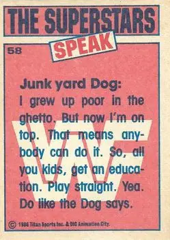 1986 Scanlens WWF Pro Wrestler #58 - The Junkyard Dog - Back