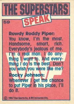 1986 Scanlens WWF Pro Wrestler #59 - Rowdy Roddy Piper - Back