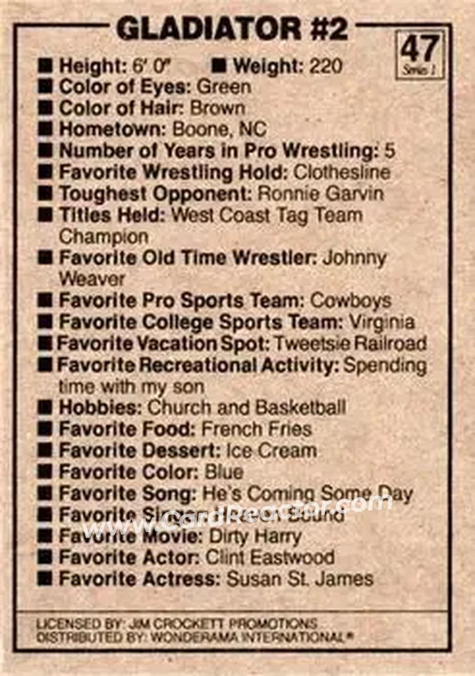 1988 Wonderama NWA #47 - Gladiator #2