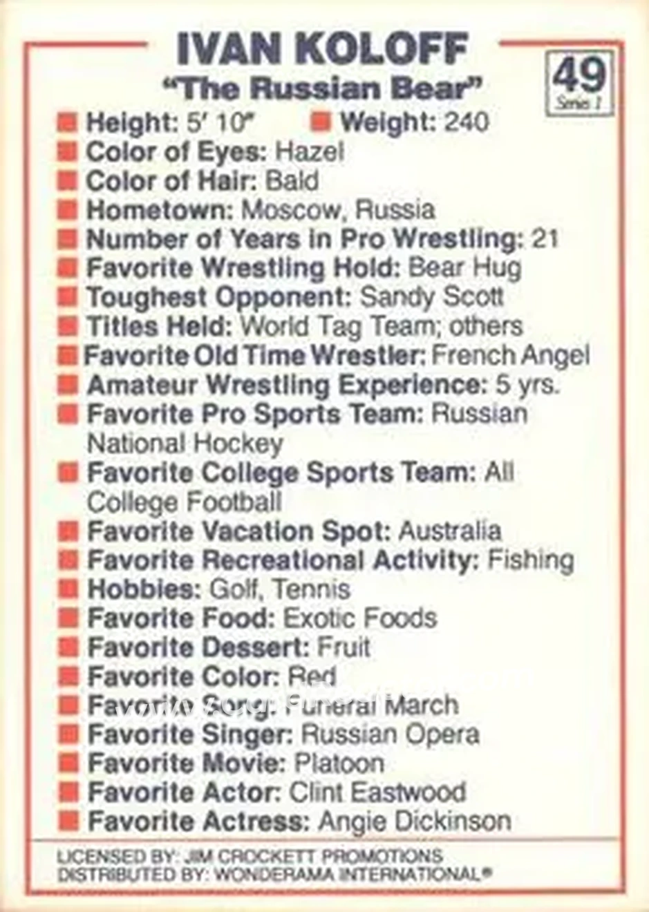 1988 Wonderama NWA #49 - Ivan Koloff