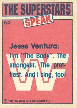 1986 Scanlens WWF Pro Wrestler #62 - Jesse "The Body" Ventura - Back 1986 Scanlens WWF Pro Wrestler #62 - Jesse "The Body" Ventura - Back
